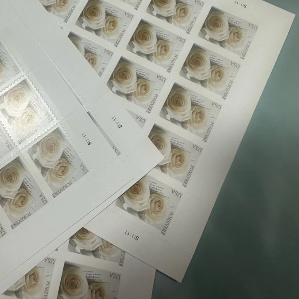 200 lifetime white roses unused wedding stamps